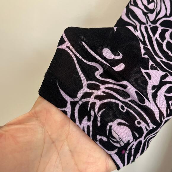 INC International Concepts Y2K Purple Mesh Rose Goth Print Long Sleeve Top Sz S - Picture 7 of 8